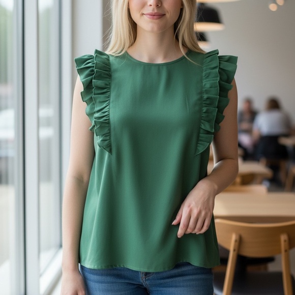 Tops - Green Ruffle Sleeve Top